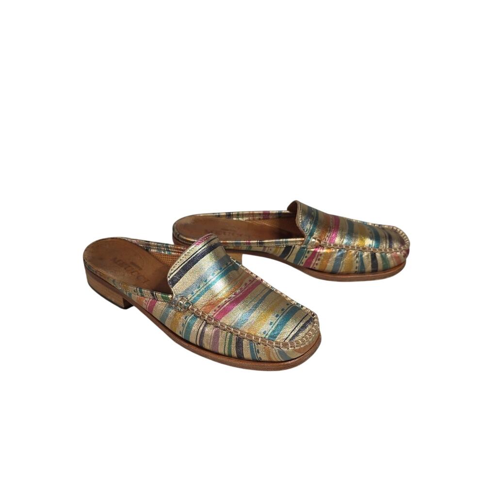 Sesto Meucci Metallic Striped Anthropologie Leather Loafers Womens 5